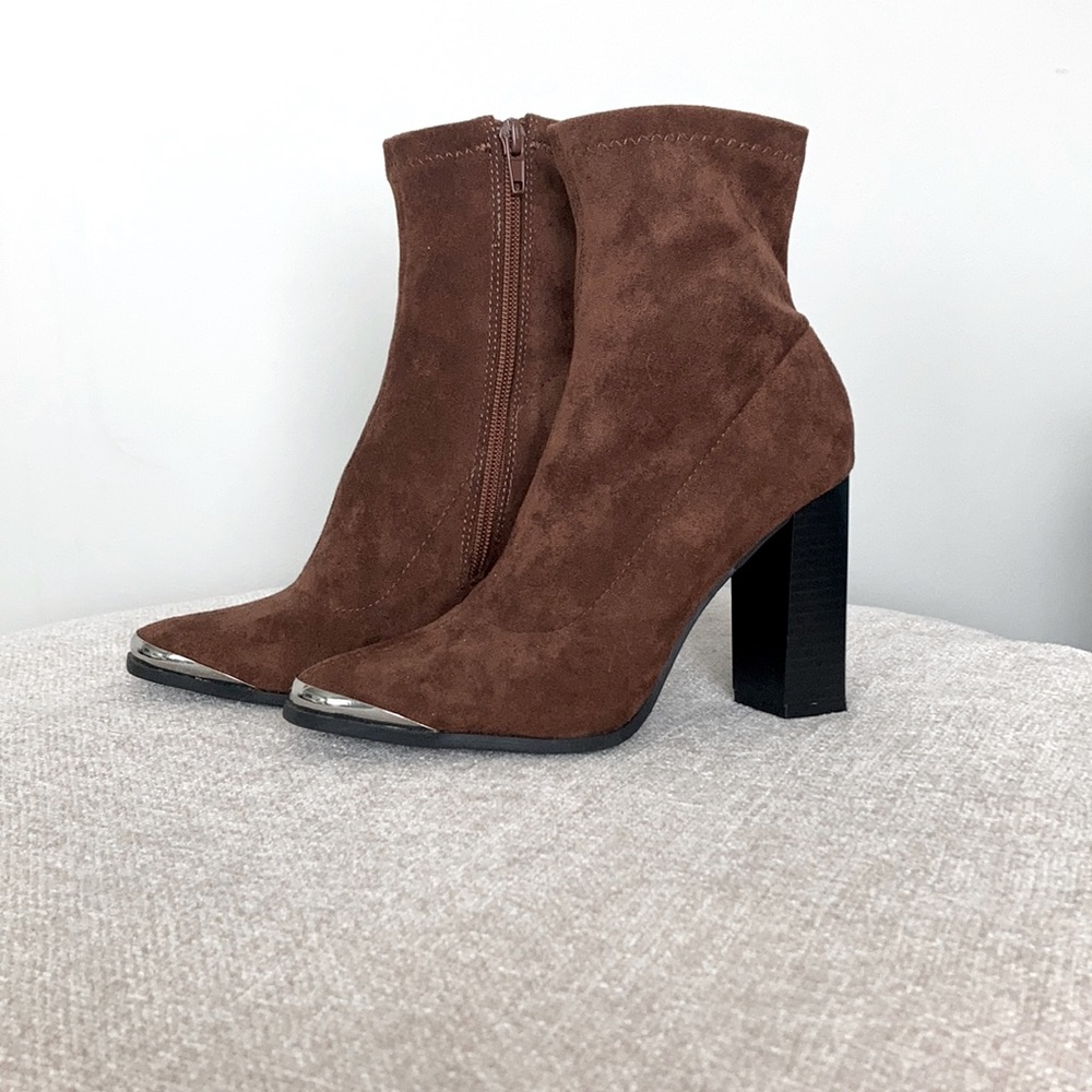 Suede Chrome Tip Booties 🤎